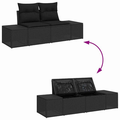 Garten-Sofa-Set mit Kissen mit Speicher 4 pcs Schwarz