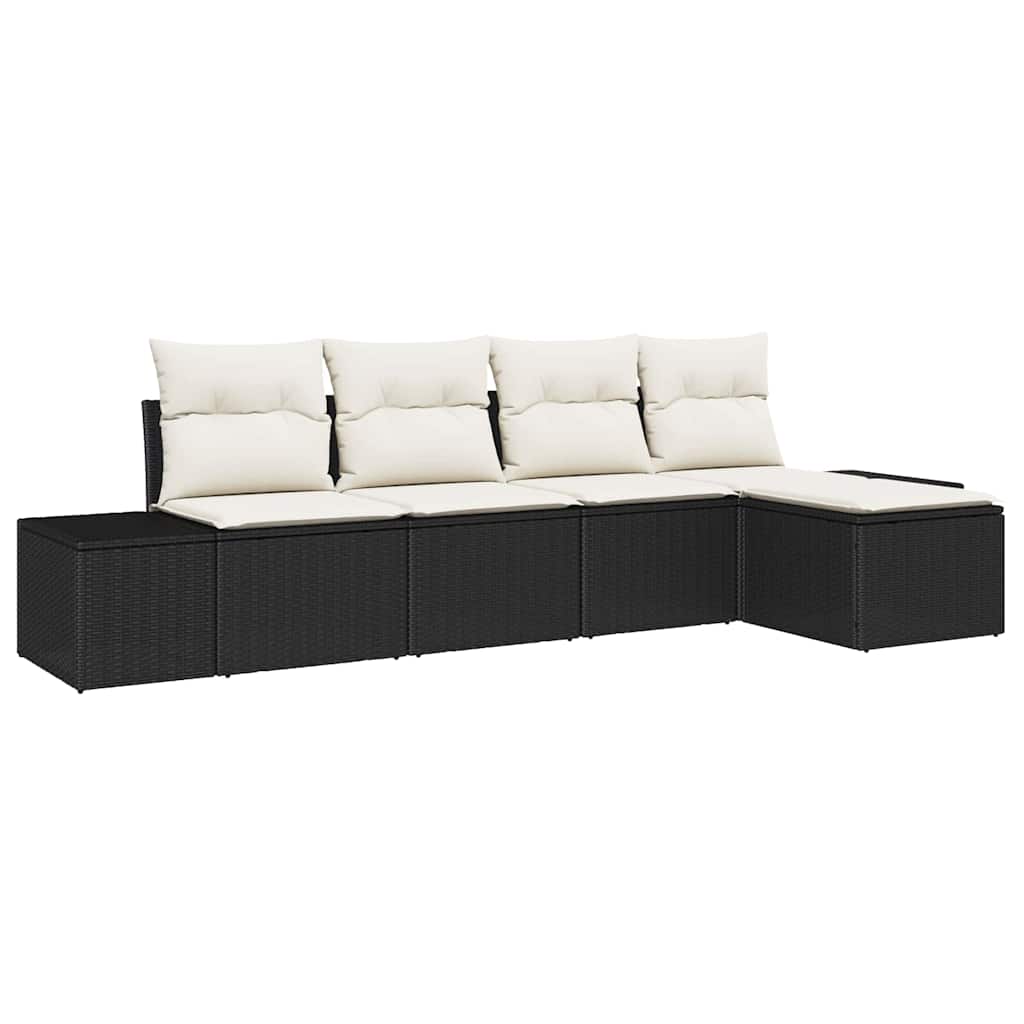 Garten-Sofa-Set mit Kissen 5 pcs Schwarz und Creme Poly-Rattan