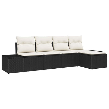 Garten-Sofa-Set mit Kissen 5 pcs Schwarz und Creme Poly-Rattan