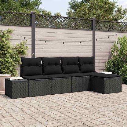 Garten-Sofa-Set mit Kissen 5 pcs Schwarz Poly-Rattan