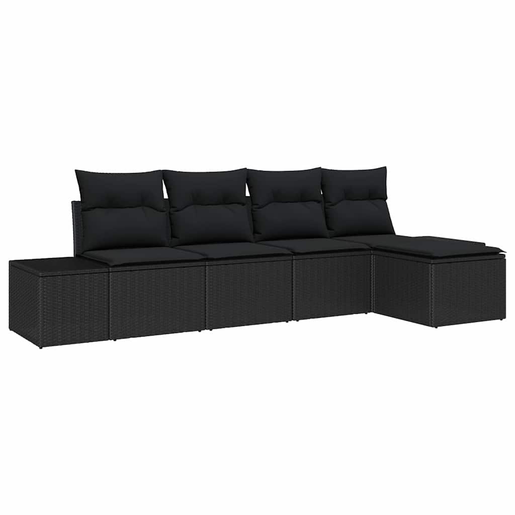 Garten-Sofa-Set mit Kissen 5 pcs Schwarz Poly-Rattan