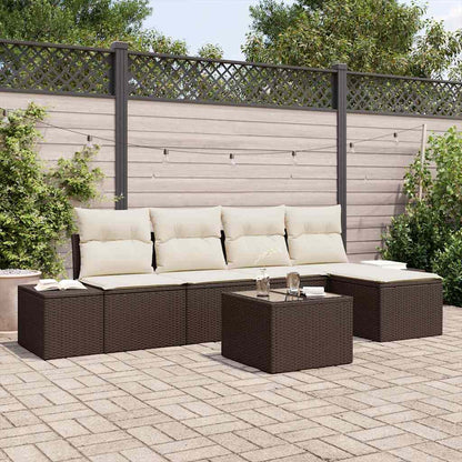Garten-Sofa-Set mit Kissen 5 pcs Braun und Creme Poly-Rattan