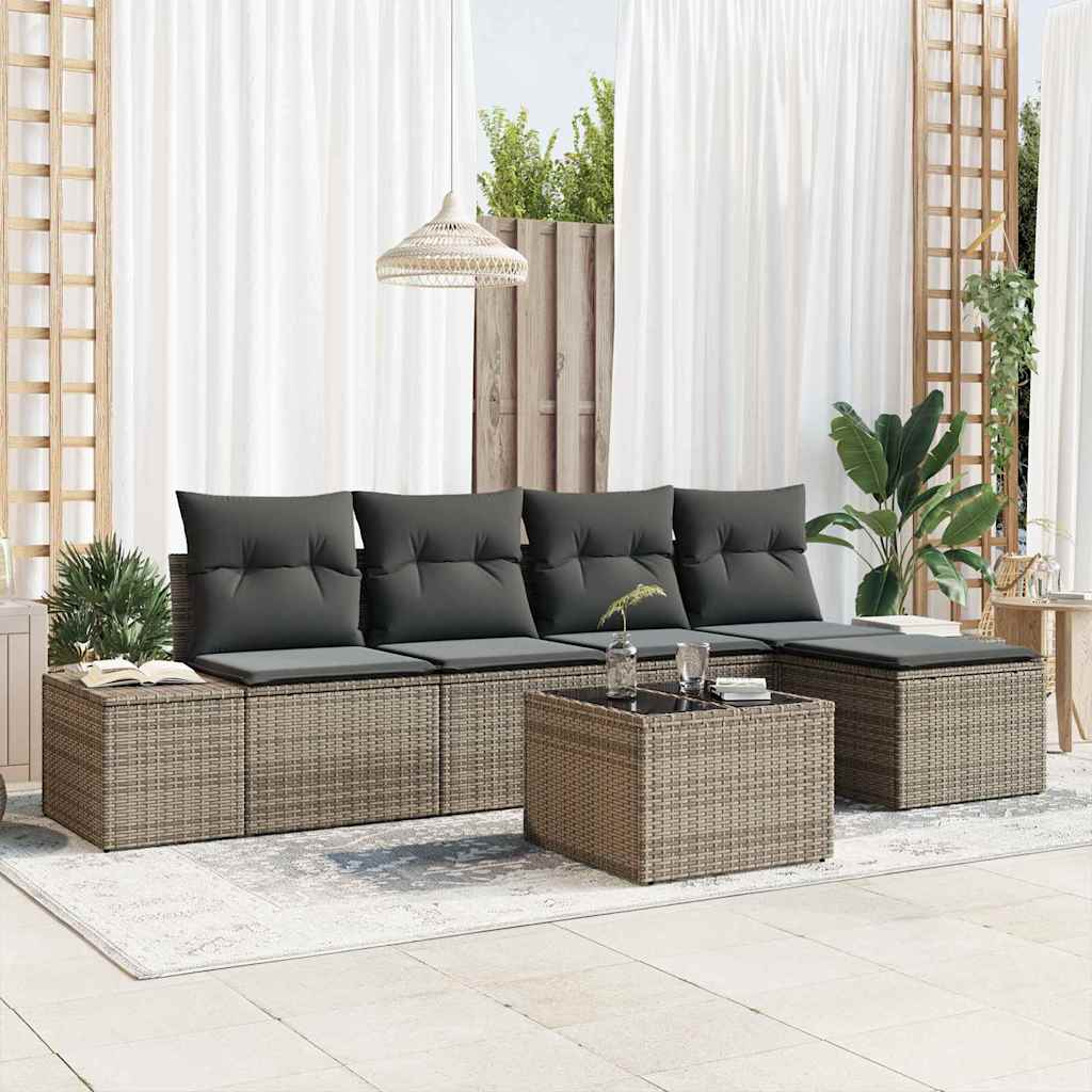 Garten-Sofa-Set mit Kissen 5 pcs Hellgrau Poly-Rattan