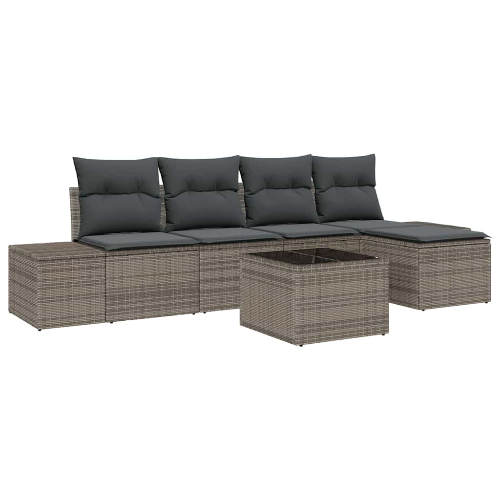 Garten-Sofa-Set mit Kissen 5 pcs Hellgrau Poly-Rattan