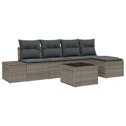 Garten-Sofa-Set mit Kissen 5 pcs Hellgrau Poly-Rattan