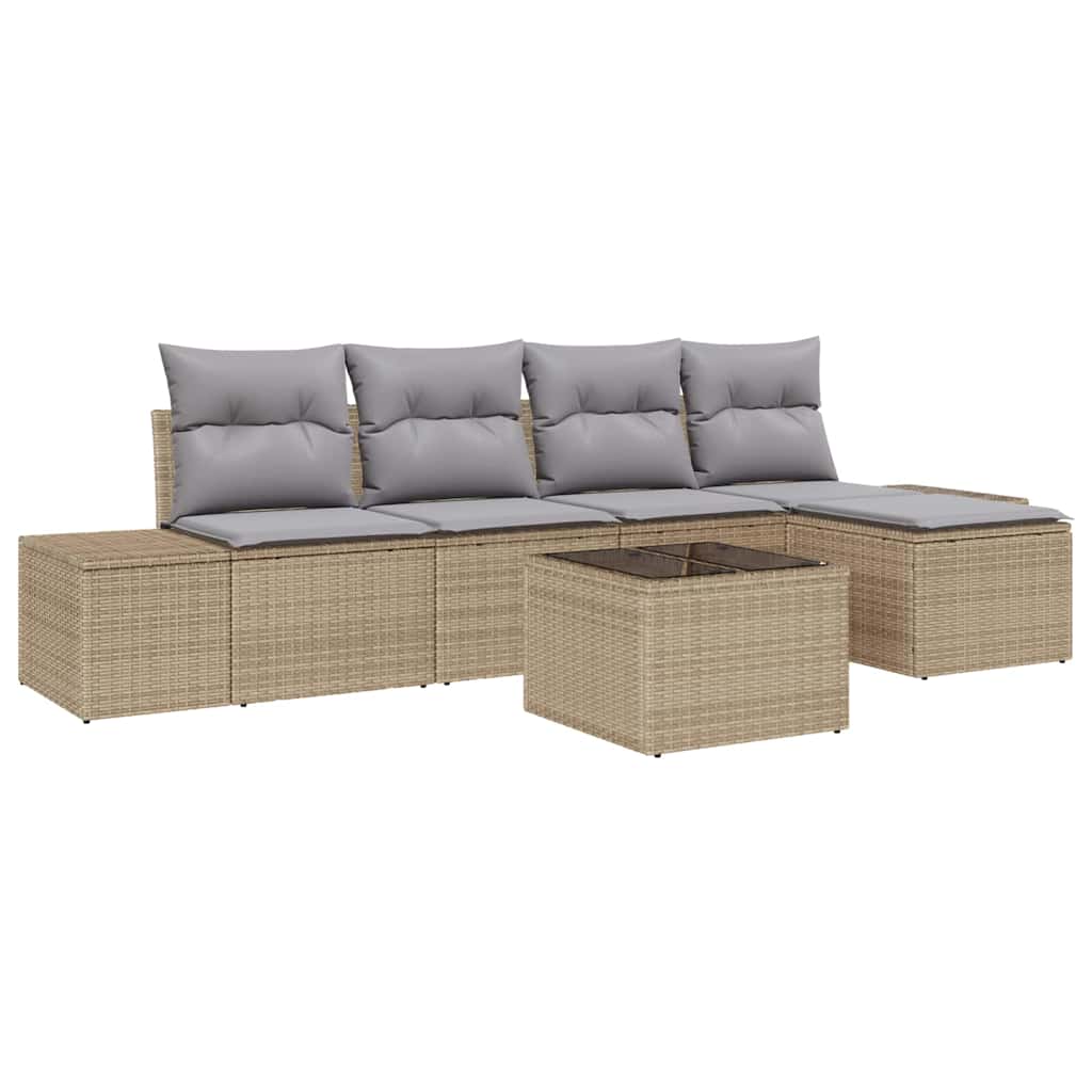 Garten-Sofa-Set mit Kissen 5 pcs Beige und Hellgrau Poly-Rattan