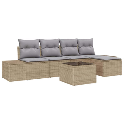 Garten-Sofa-Set mit Kissen 5 pcs Beige und Hellgrau Poly-Rattan