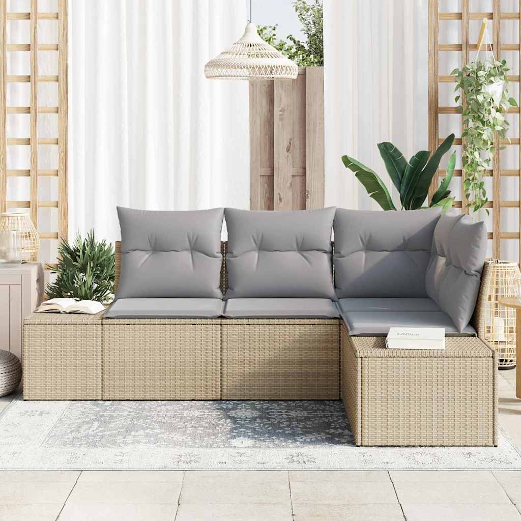 Gartensofa-set 4 pcs Beige und Hellgrau Poly-Rattan