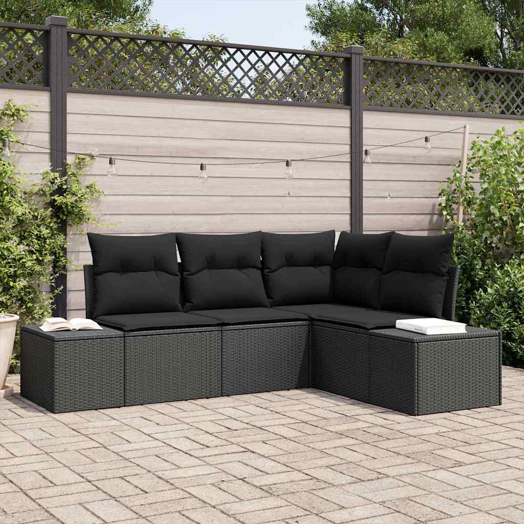 Gartensofa-set mit Speicher 4 pcs Schwarz Poly-Rattan