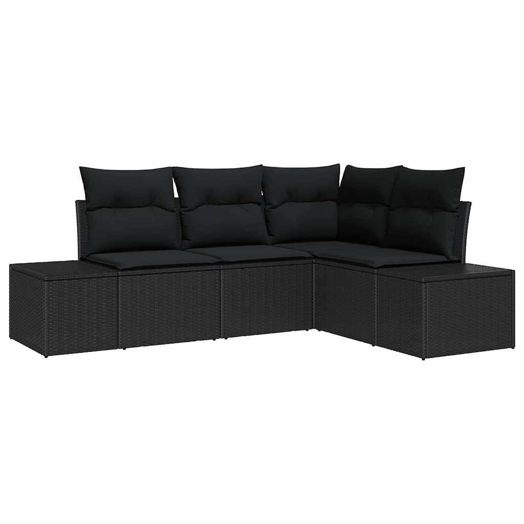 Gartensofa-set mit Speicher 4 pcs Schwarz Poly-Rattan