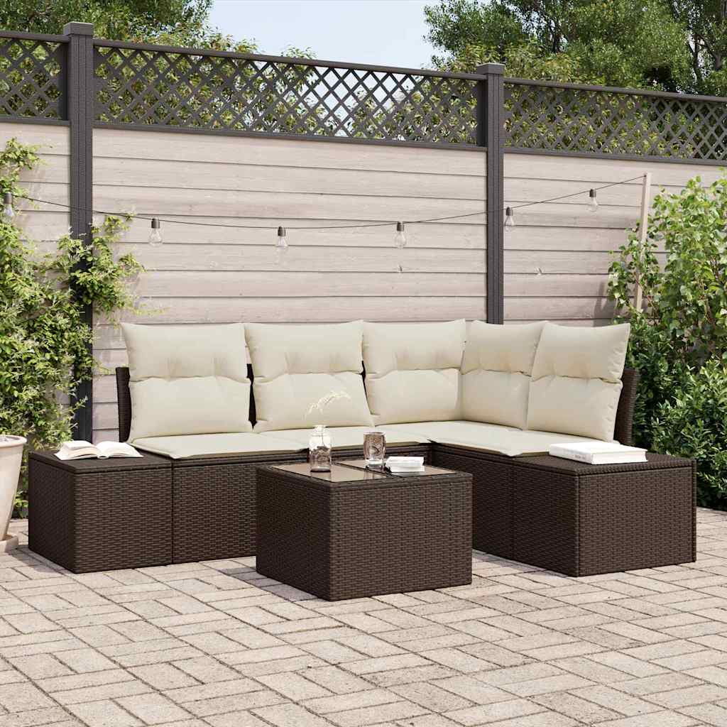 Gartensofa-set mit Speicher Braun und Creme Poly-Rattan