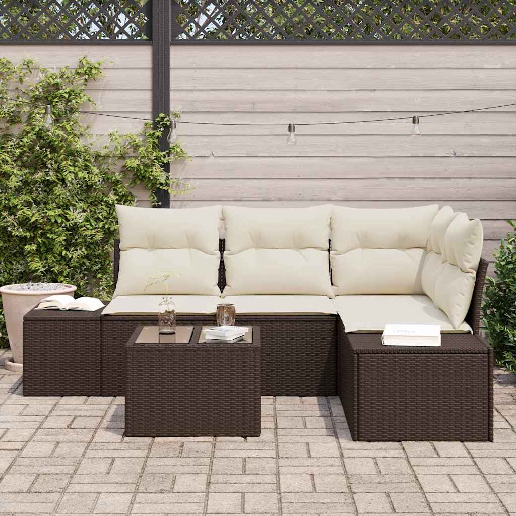 Gartensofa-set mit Speicher Braun und Creme Poly-Rattan