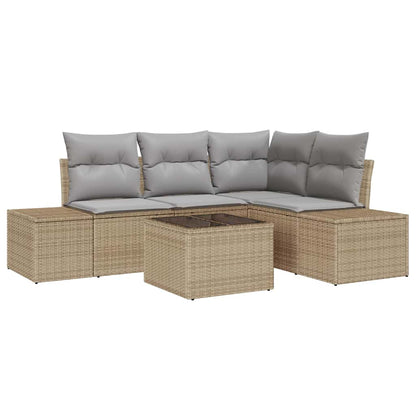Gartensofa-set mit Speicher Beige und Hellgrau Poly-Rattan