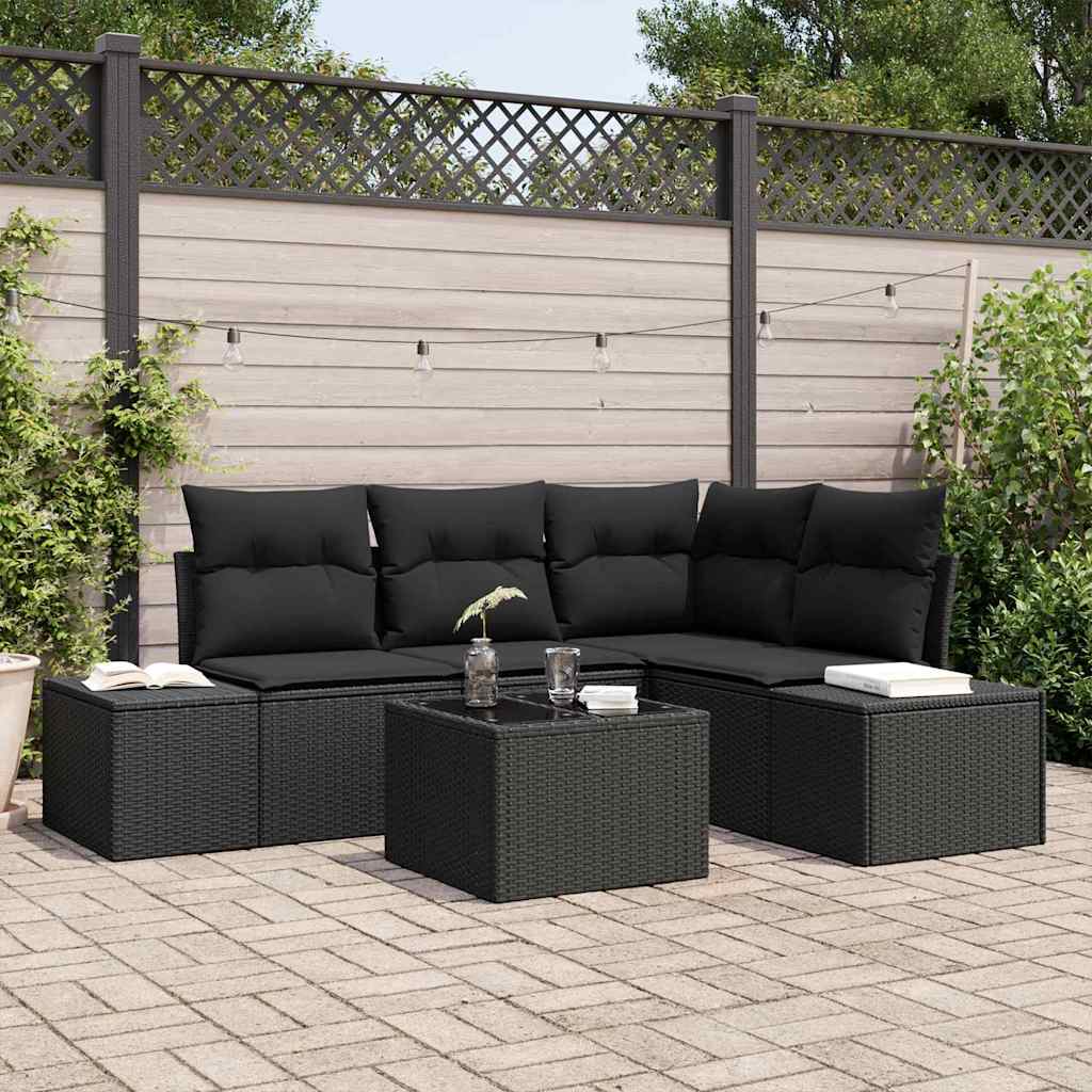 Gartensofa-set mit Speicher Schwarz Poly-Rattan