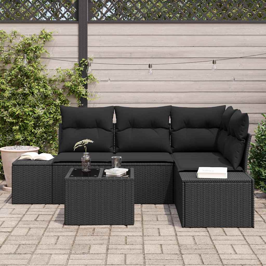 Gartensofa-set mit Speicher Schwarz Poly-Rattan
