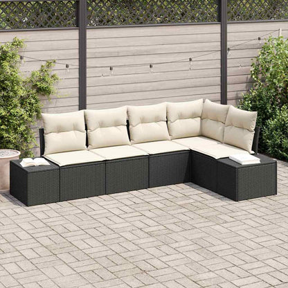 Gartensofa-set mit Speicher 5 pcs Schwarz und Creme Poly-Rattan