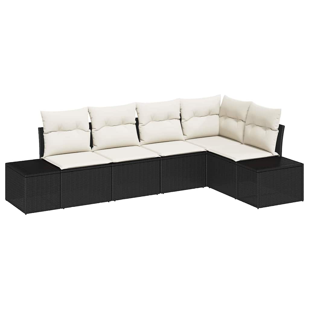 Gartensofa-set mit Speicher 5 pcs Schwarz und Creme Poly-Rattan