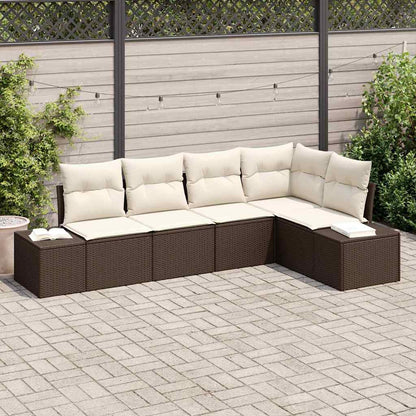 Gartensofa-set mit Speicher 5 pcs Braun und Creme Poly-Rattan