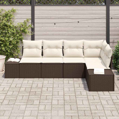 Gartensofa-set mit Speicher 5 pcs Braun und Creme Poly-Rattan