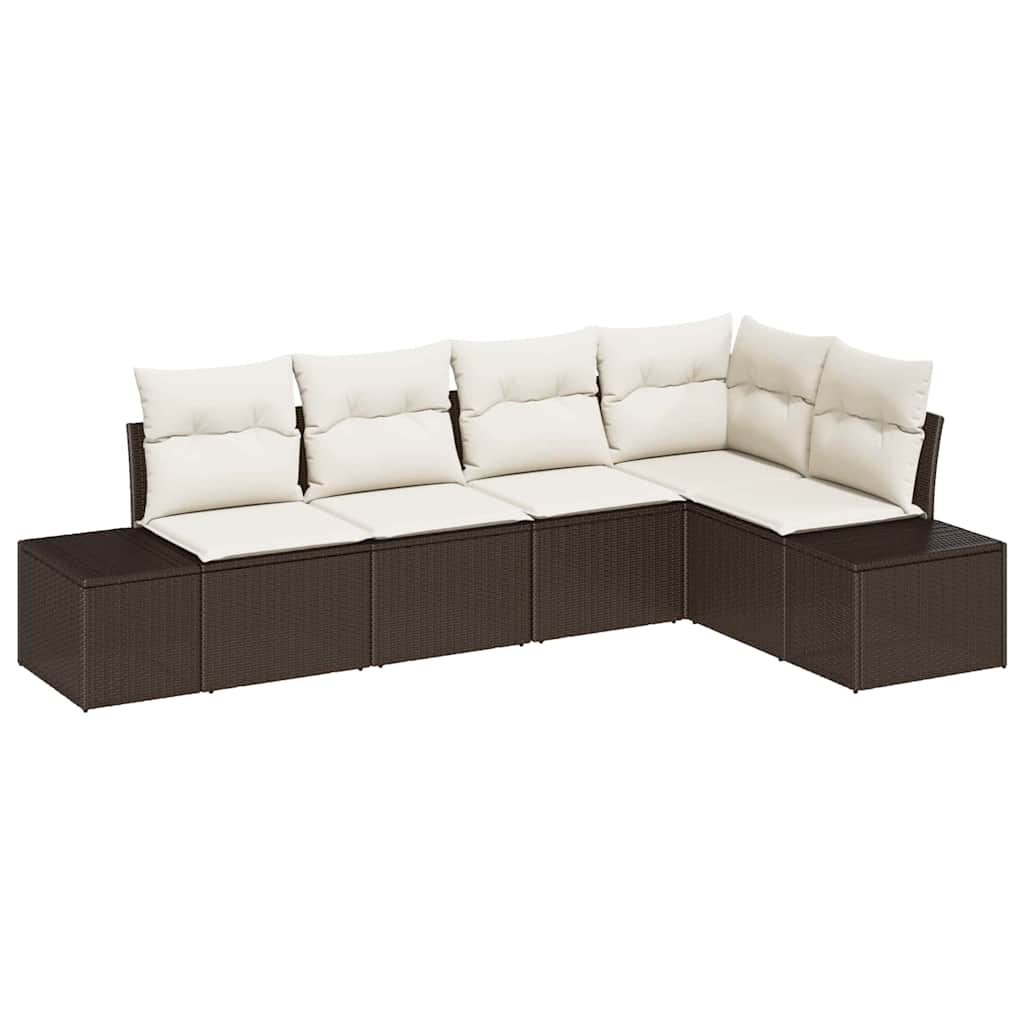 Gartensofa-set mit Speicher 5 pcs Braun und Creme Poly-Rattan