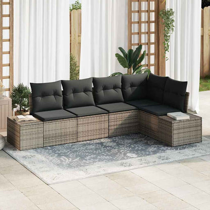 Gartensofa-set mit Speicher 5 pcs Grau Poly-Rattan