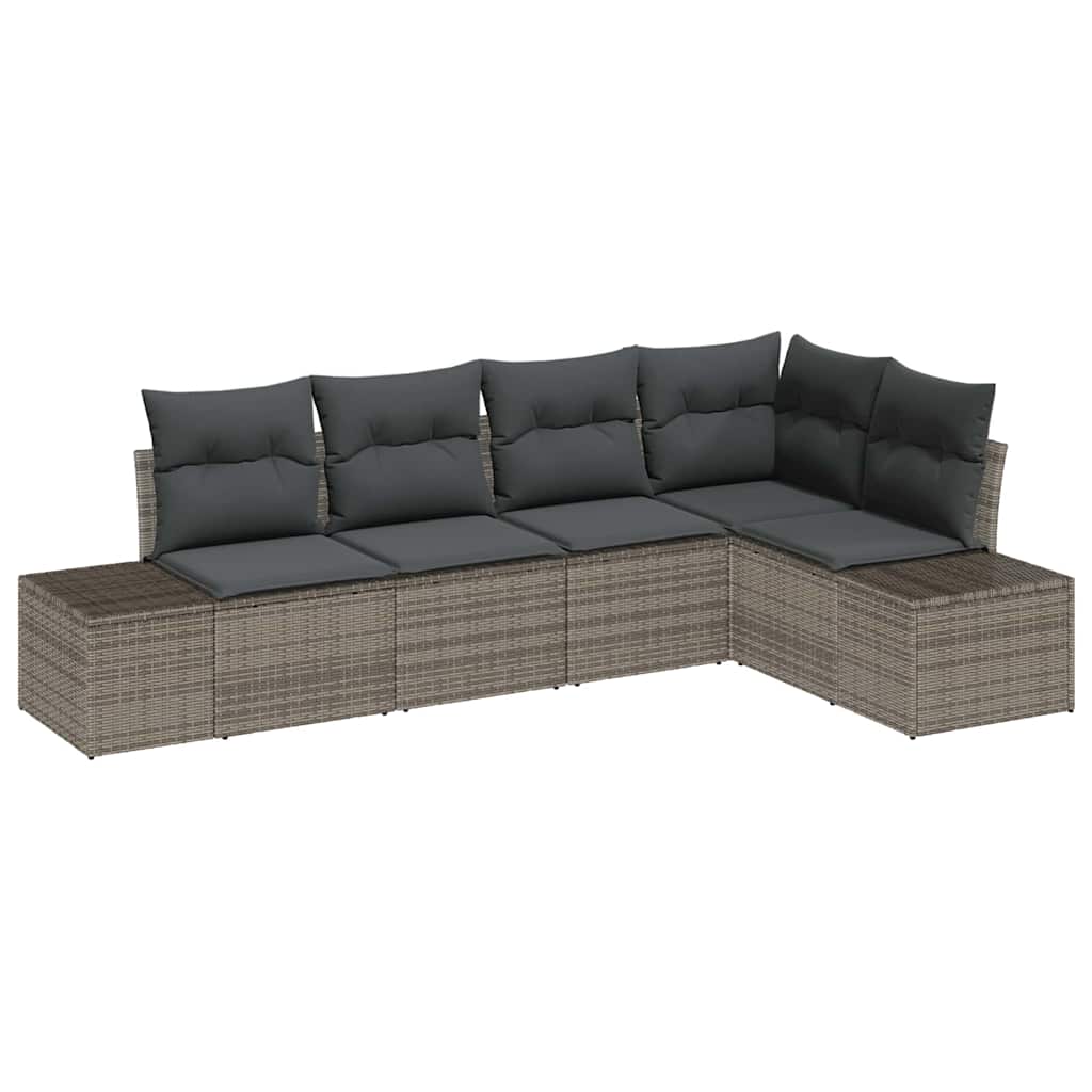 Gartensofa-set mit Speicher 5 pcs Grau Poly-Rattan