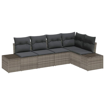 Gartensofa-set mit Speicher 5 pcs Grau Poly-Rattan