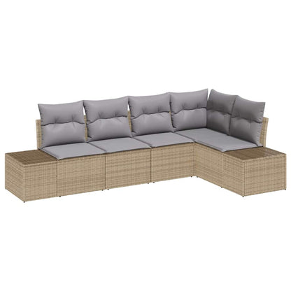 Gartensofa-set 5 pcs Beige und Hellgrau Poly-Rattan