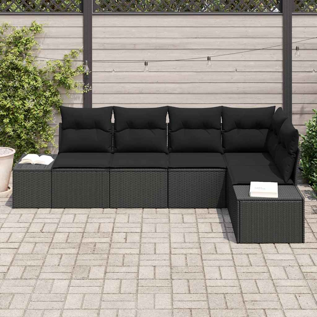 Gartensofa-set mit Speicher 5 pcs Schwarz Poly-Rattan