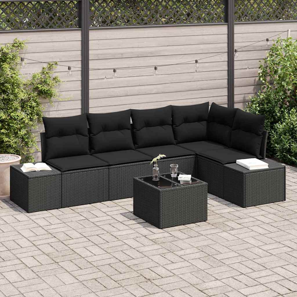 Gartensofa-set mit Speicher Schwarz Poly-Rattan