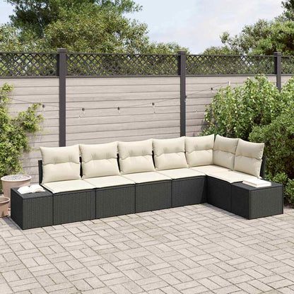 Gartensofa-set mit Speicher 6 pcs Schwarz und Creme Poly-Rattan