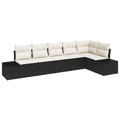 Gartensofa-set mit Speicher 6 pcs Schwarz und Creme Poly-Rattan