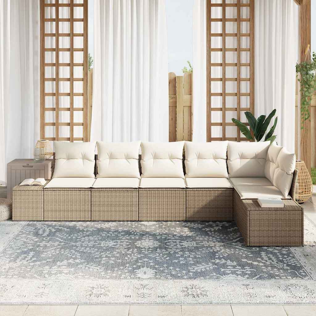 Gartensofa-set mit Speicher 6 pcs Beige und Creme Poly-Rattan