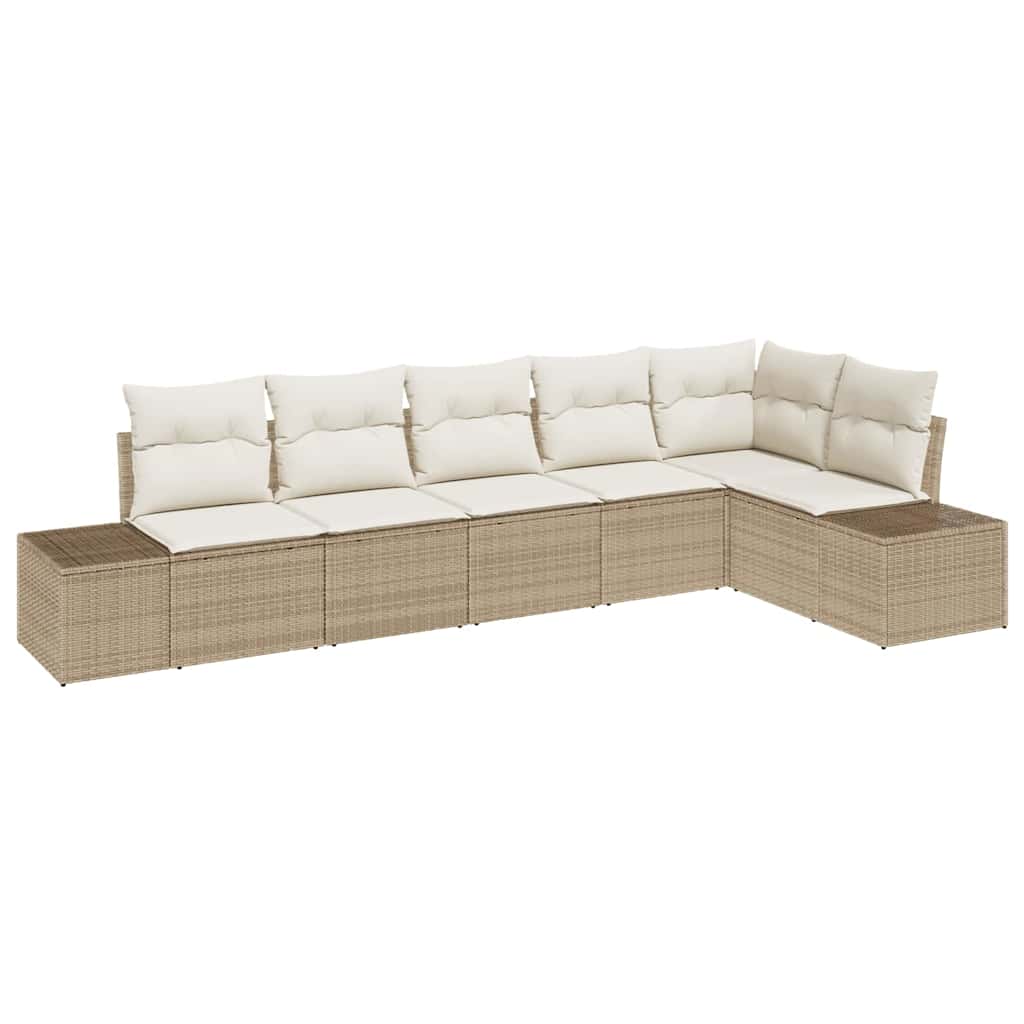Gartensofa-set mit Speicher 6 pcs Beige und Creme Poly-Rattan
