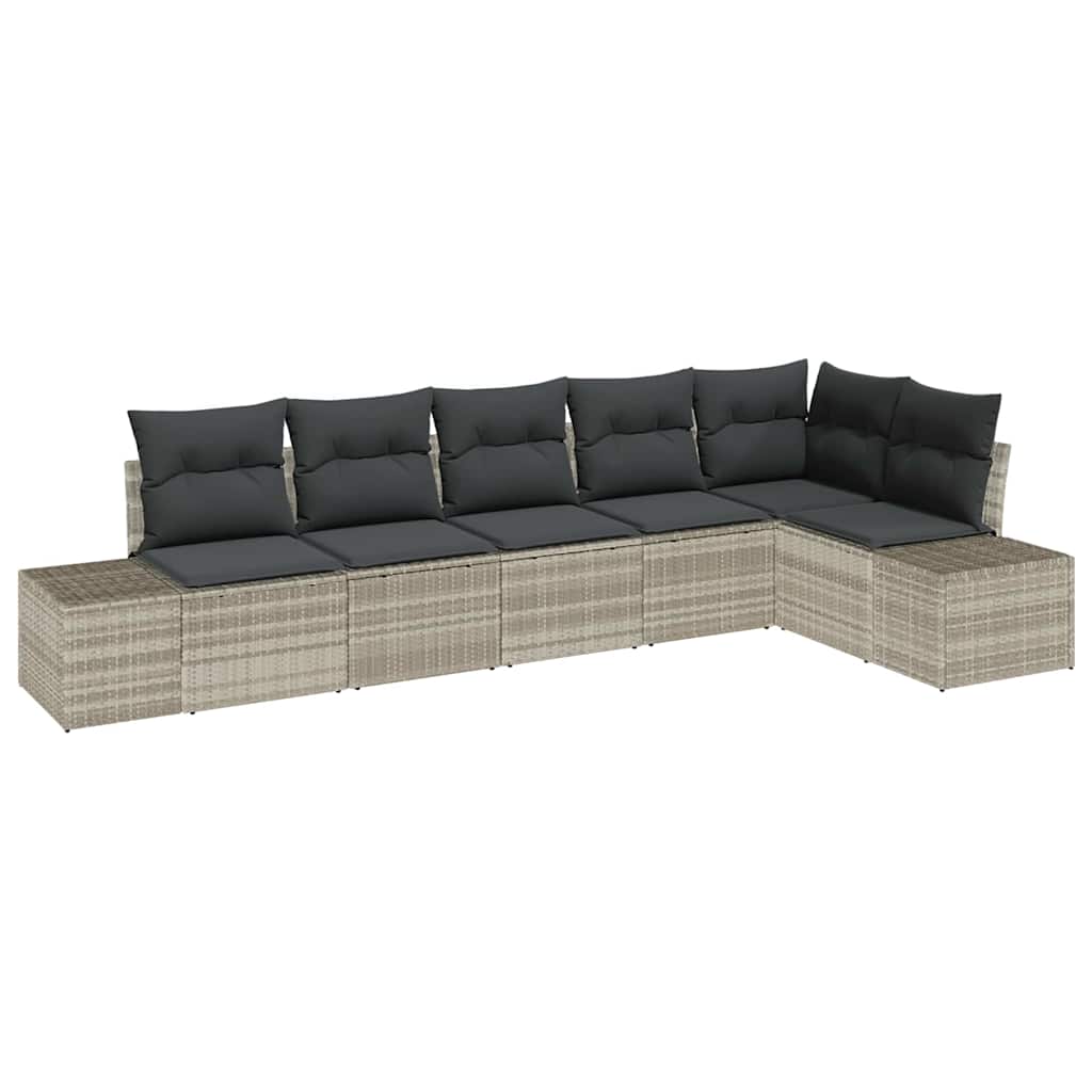 Gartensofa-set mit Speicher 6 pcs Hellgrau Poly-Rattan