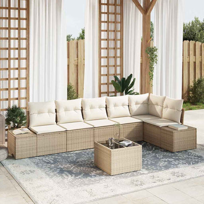 Gartensofa-set mit Speicher Beige und Creme Poly-Rattan