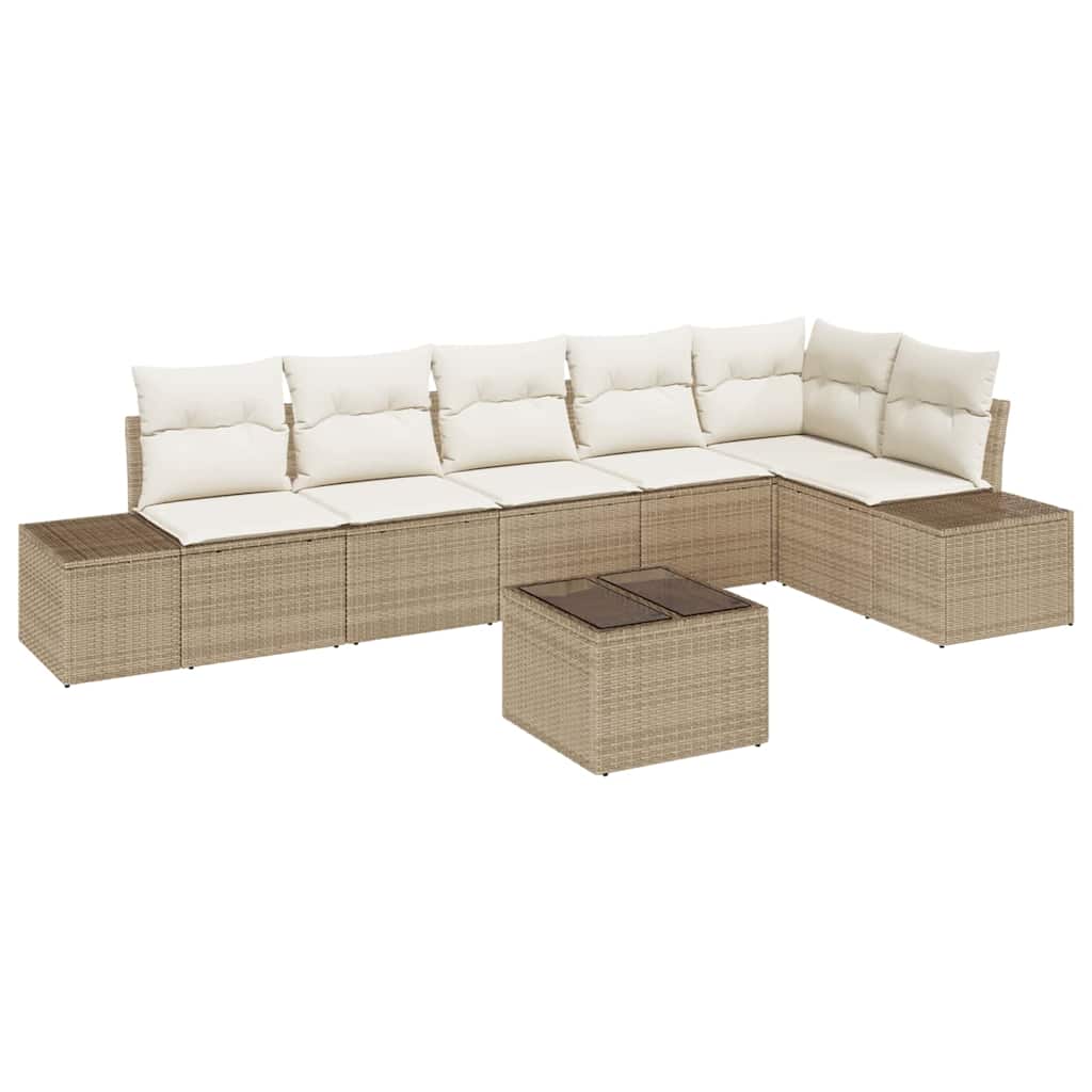 Gartensofa-set mit Speicher Beige und Creme Poly-Rattan