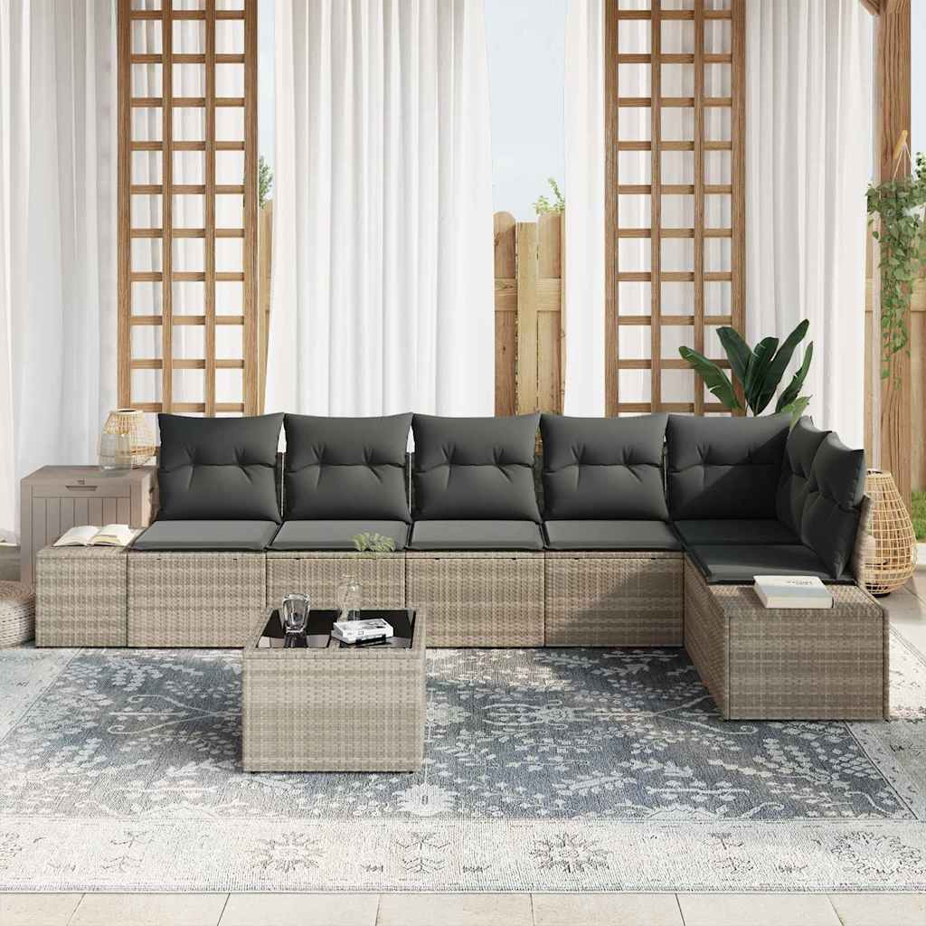 Gartensofa-set mit Speicher Hellgrau Poly-Rattan