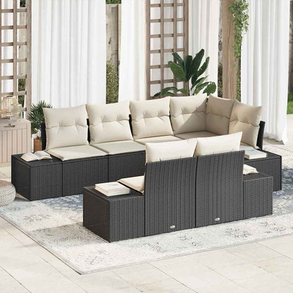 Gartensofa-set mit Speicher 7 pcs Schwarz und Creme Poly-Rattan