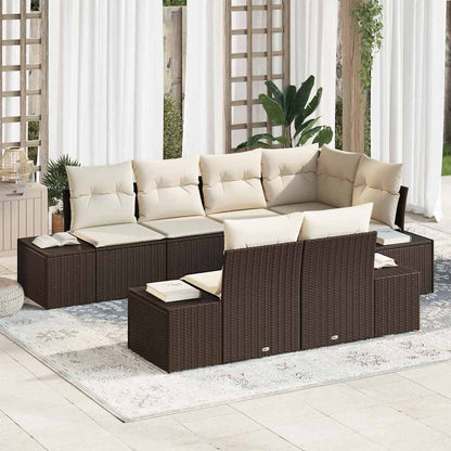 Gartensofa-set mit Speicher 7 pcs Braun und Creme Poly-Rattan
