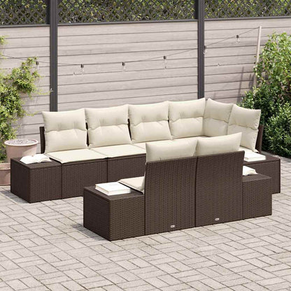 Gartensofa-set mit Speicher 7 pcs Braun und Creme Poly-Rattan