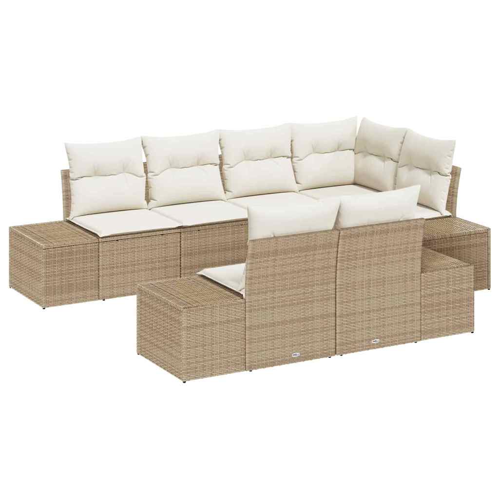 Gartensofa-set mit Speicher 7 pcs Beige und Creme Poly-Rattan