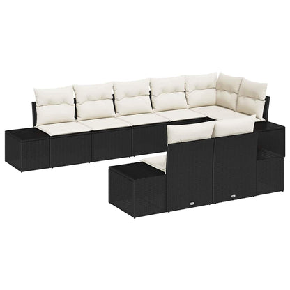 Gartensofa-set mit Speicher 8 pcs Schwarz und Creme Poly Rattan