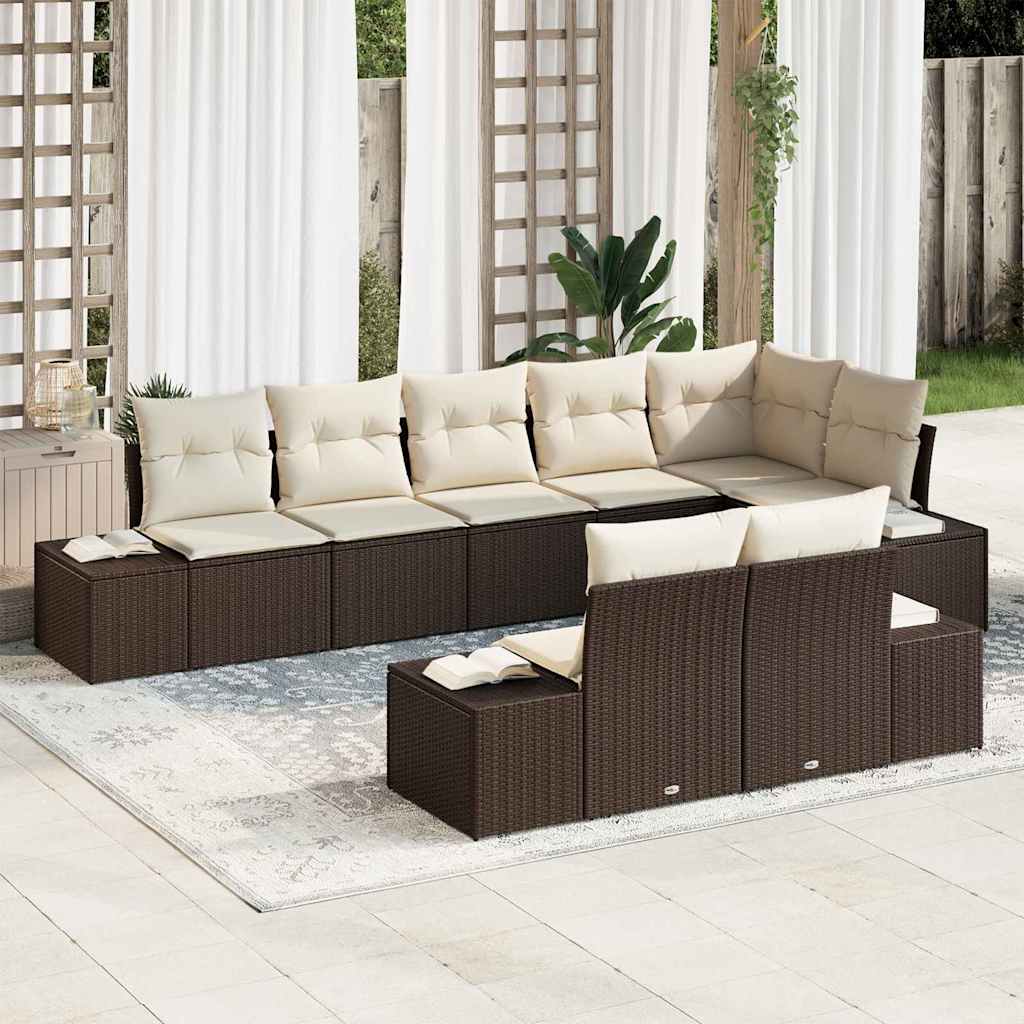 Gartensofa-set mit Speicher 8 pcs Braun und Creme Poly Rattan