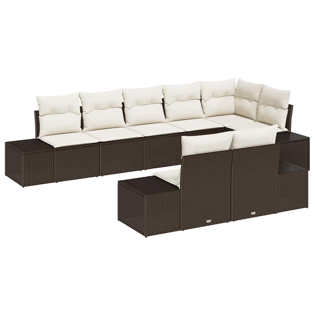Gartensofa-set mit Speicher 8 pcs Braun und Creme Poly Rattan