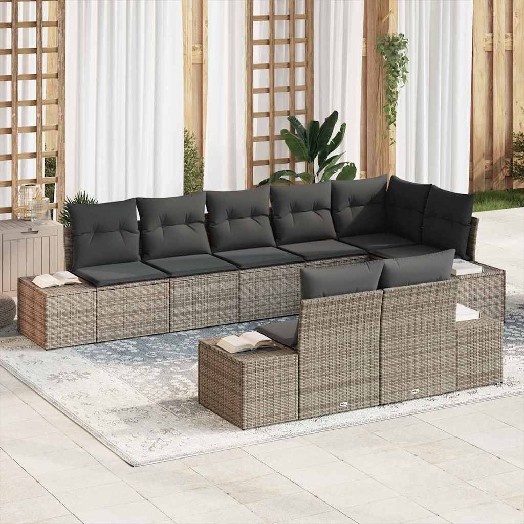Gartensofa-set mit Speicher 8 pcs Grau Poly Rattan