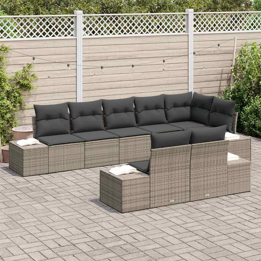 Gartensofa-set mit Speicher 8 pcs Grau Poly Rattan