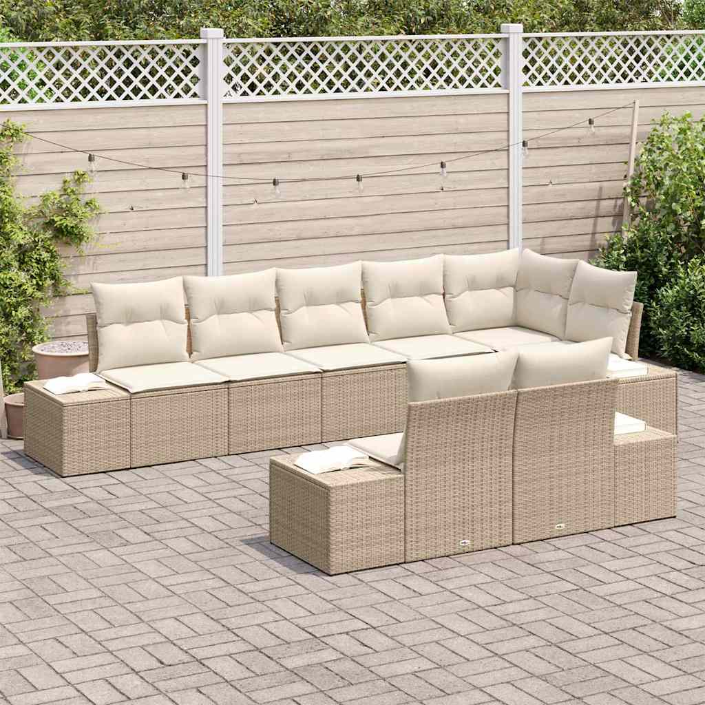 Gartensofa-set mit Speicher 8 pcs Beige und Creme Poly Rattan