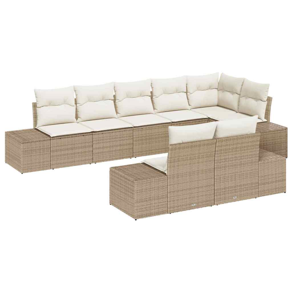 Gartensofa-set mit Speicher 8 pcs Beige und Creme Poly Rattan