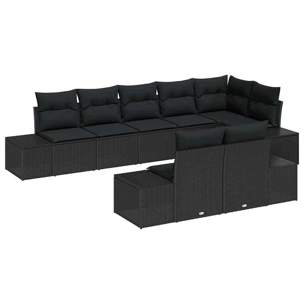 Gartensofa-set mit Speicher 8 pcs Schwarz Poly Rattan